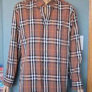 Men's BURBERRY LONDON BROWN NOVA CHECK PLAID BUTTON DOWN SHIRT M